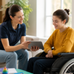 NDIS therapist supporting a participant during a personalised allied health therapy session in Sydney.